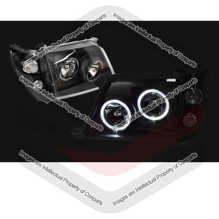 Black LED Angel Eyes Headlights For Toyota Landcruiser Prado J95 1996~2002