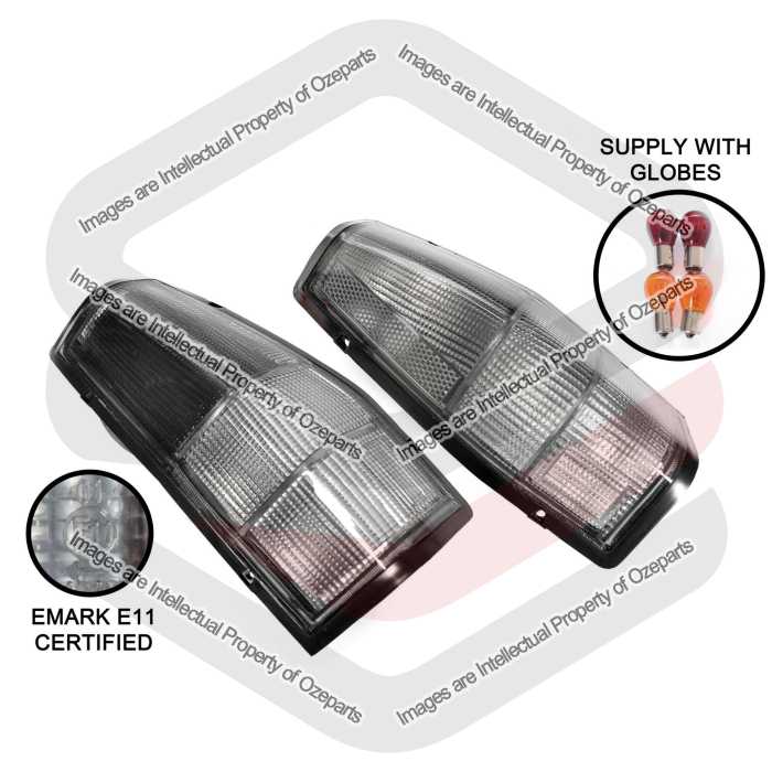 TYC Fits Ford Falcon XD XE XF XG XH Ute Panel Van 1981~1998 | Taillights Tail Lights Rear Lamps (Clear Smokey) | Pair of LH Left Hand + RH Right Hand