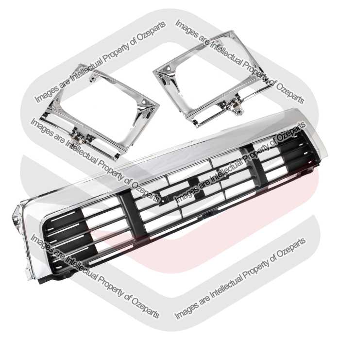 Front Main Grille Chrome Black + Head Light Rims For Toyota Hilux 4WD 1988~1991