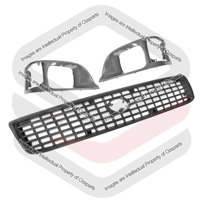 Front Main Grille + Head Light Rims (Dark Grey) For Toyota Hiace RZH Van 98~05