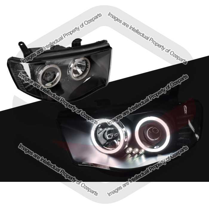 Black LED Angel Eyes Projector Headlights For Mitsubishi Triton MN ML 2006~2015