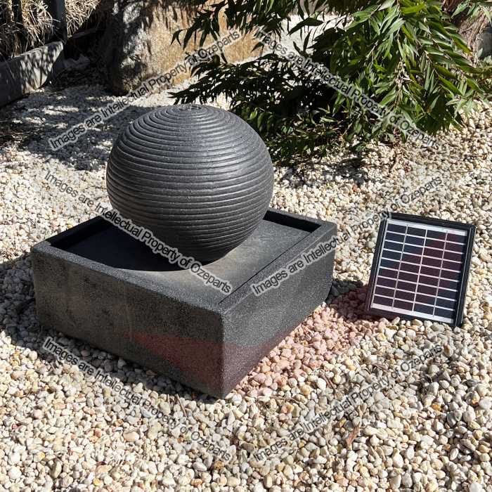 Koi Garden Solar Water Fountain Sphere Square Base Stone Finish Outdoor with LED