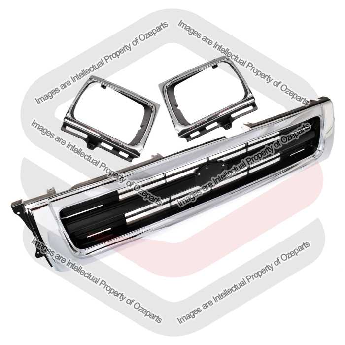 Front Main Grille + Head Light Rims Chrome For Toyota Hilux 4WD LN106 1991~1994