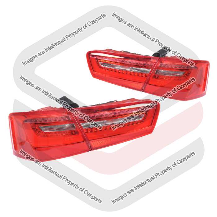 Ozeparts Fits Audi A6 / S6 C7 Series 1 2011~2015 4 Door Sedan | Inner Taillights + Boot Lid Reverse Tail Lights Rear Lamps (LED) | Pair of LH + RH