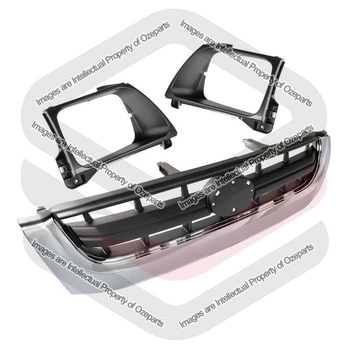 Grille AM (Type 1, Chrome Black) + Pair Of Head Lamp Rim (Black) (SET of 3)