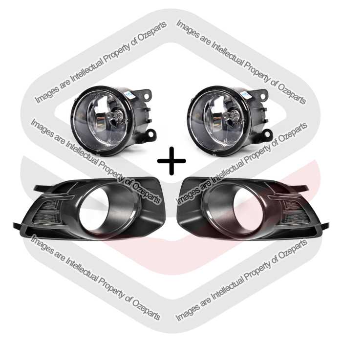 Ozeparts Fits Ford Falcon FG Series 2 MK2 XR6 XR8 2011~2014 | Foglights Fog Lights Lamps + Cover Surround Bezel Black| Set 4 Pcs of Pair LH + RH