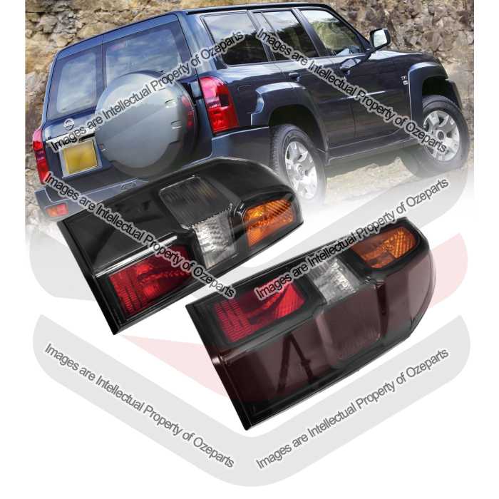 DEPO Fits Nissan Patrol Y61 GU Wagon 2004~2016 | FULL Function 3 Globe Type Taillights Tail Lights Rear Lamps (Smoked Black) | Pair of Left + Right