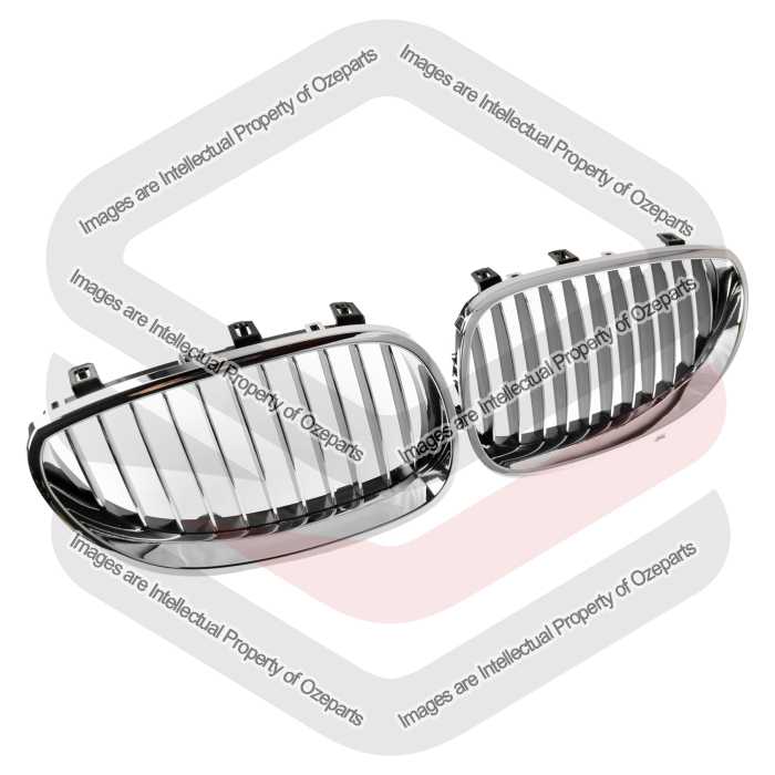 Ozeparts Fits BMW 5 Series E60 E61 M5 2003~2010 | Main Radiator Upper Kidney Grilles Top Grill (Chrome Black) | Pair LH Left + RH Right