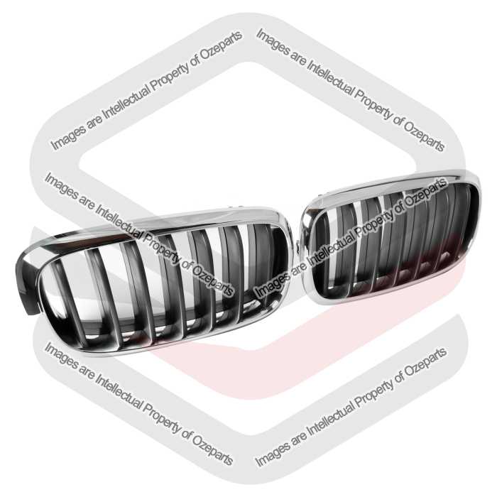 Ozeparts Fits BMW X5 F15 / F85 X5 M 2013~2018 SUV | Main Radiator Upper Kidney Grilles Top Grill (Chrome Black) | Pair LH Left + RH Right