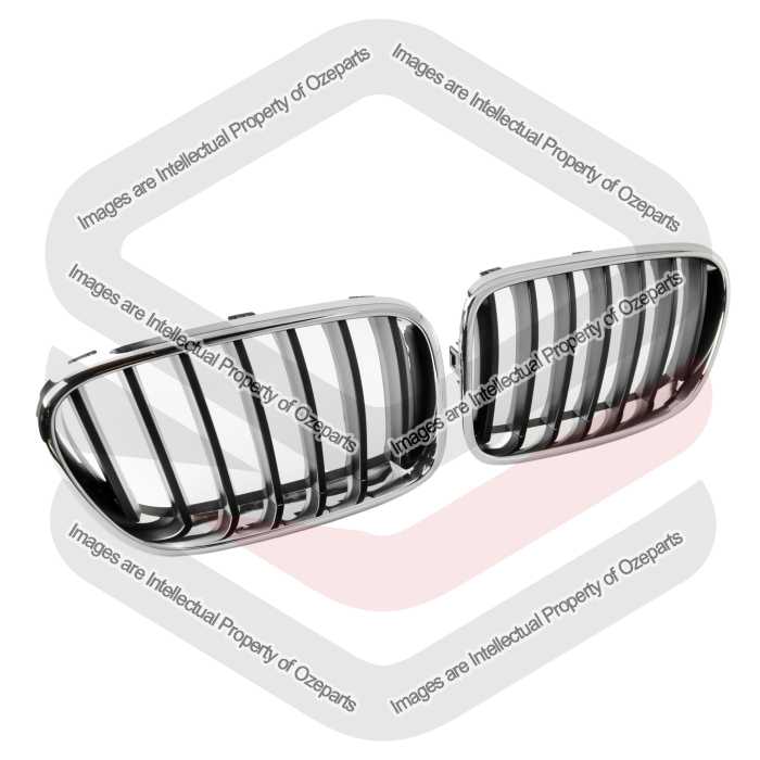 Ozeparts Fits BMW X3 F25 Series 1 2010~2014 | Main Radiator Upper Kidney Grilles Top Grills (Chrome Black) | Pair of LH Left Hand + RH Right Hand