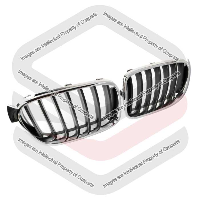 Ozeparts Fits BMW X3 F25 Series 2 2014~2017 | Main Radiator Upper Kidney Grilles Top Grills (Chrome Black) | Pair LH Left + RH Right