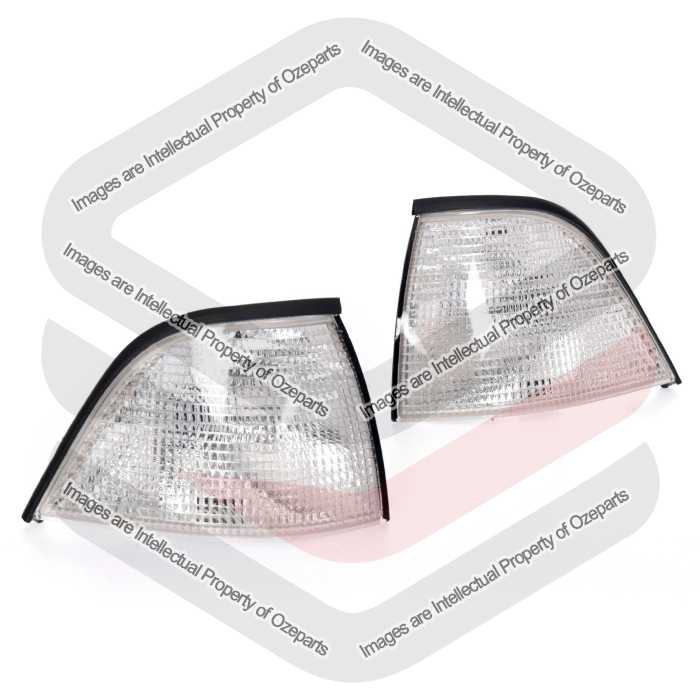 TYC Fits BMW 3 Series Coupe E36 1991~1998 | Corner Lights Turn Indicator Lamps (Clear White Lens) | Pair of LH LHS Left Hand + RH RHS Right Hand