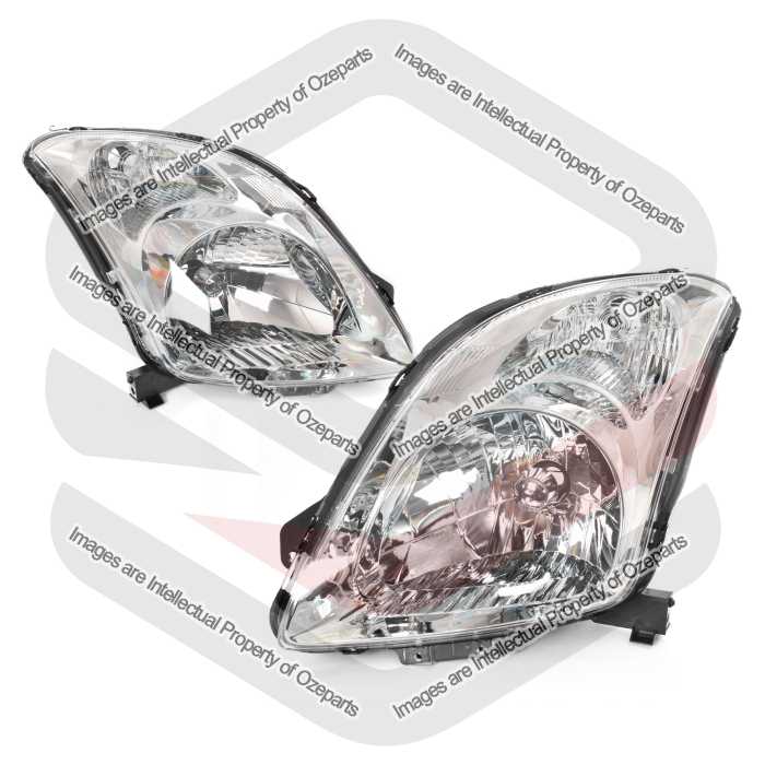 Set / Pair LH+RH Head Light Lamp Chrome For Suzuki Swift Hatch RS415 2005~2010