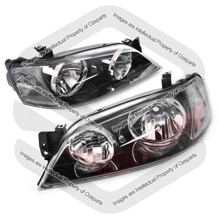 TYC Fits Ford Falcon BA BF Series 1 XT 2002~2006 Sedan Wagon Ute | Headlights Head Lights Front Lamps (Black) | Pair of LH Left Hand + RH Right Hand