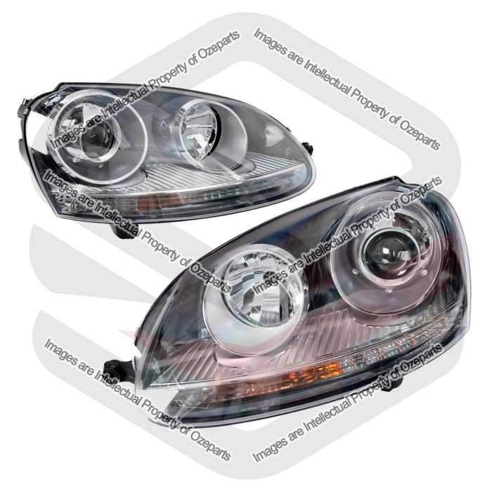 Pair LH+RH Head Light Grey Xenon HID For VW Volkswagen Golf GTI R32 2005~2009