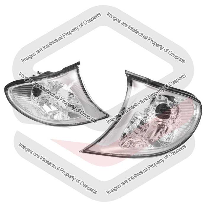 TYC Fits BMW 3 Series E46 2001~2005 4 Door Sedan / 5 Door Wagon | Corner Lights Turn Indicator Lamps (Silver) | Pair of LH Left Hand + RH Right Hand