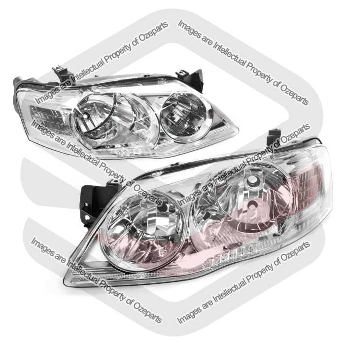 TYC Fits Ford Falcon Fairmont Futura BF Series 2 & 3 2006~2008 Sedan Ute Wagon | Headlights Head Lights Front Lamps (Chrome) | Pair of LH+RH