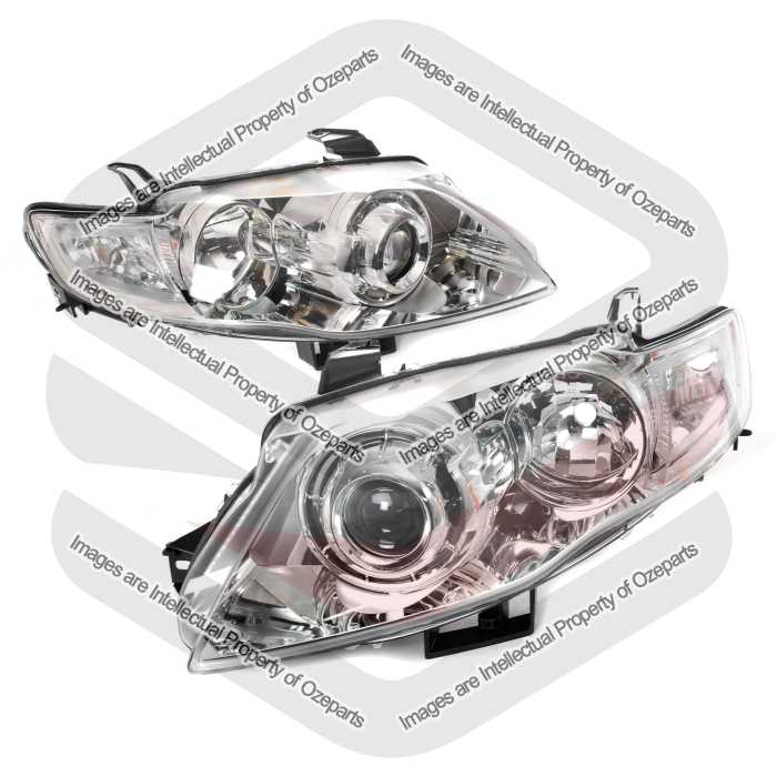 TYC Fits Ford Falcon FG Series 2 G6E Non Turbo 2011~2014 | Headlights Head Lights Front Lamp (Projector Chrome) | Pair of LH Left Hand + RH Right Hand