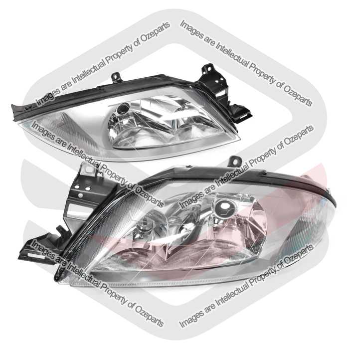 TYC Fits Ford Falcon AU Series 3 2001~2002 Sedan Ute Wagon | Headlights Head Lights Front Lamps (Grey) | Pair of LH LHS Left Hand + RH RHS Right Hand