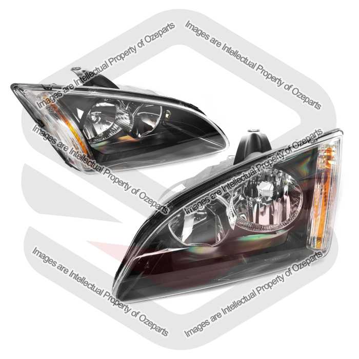 TYC Fits Ford Focus LS LT Hatch Sedan 2005~2009 | Headlights Head Lights Front Lamps (Black) | Pair of LH Left Hand + RH Right Hand