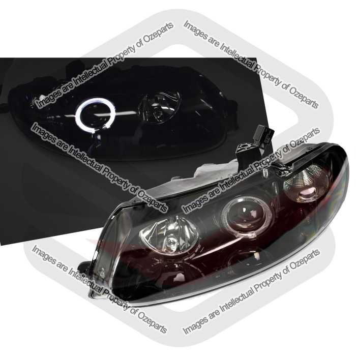 Set / Pair LH+RH Head Light Black For Holden Commodore VT 97~00 ANGEL EYE