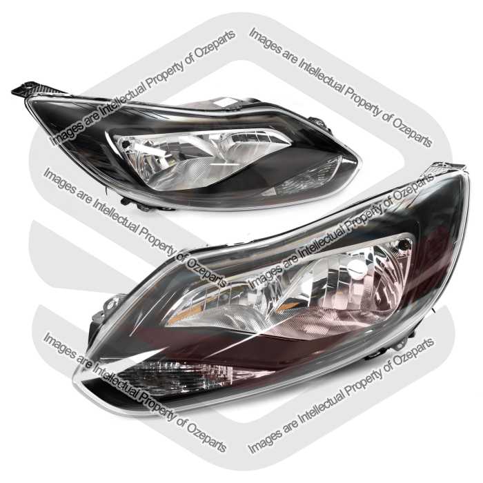 TYC Fits Ford Focus LW 2011~2015 Sedan & Hatch | Head Lights Front Lamps Halogen (Black) | Pair of LH Left Hand (Passenger) + RH Right Hand (Driver)