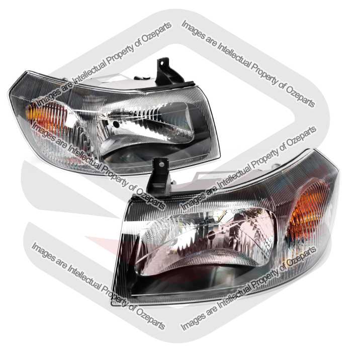 TYC Fits Ford Transit Van VH VJ 2002~2006 | Headlights Head Lights Front Lamps (Black) | Pair of LH Left Hand (Passenger) + RH Right Hand (Driver)