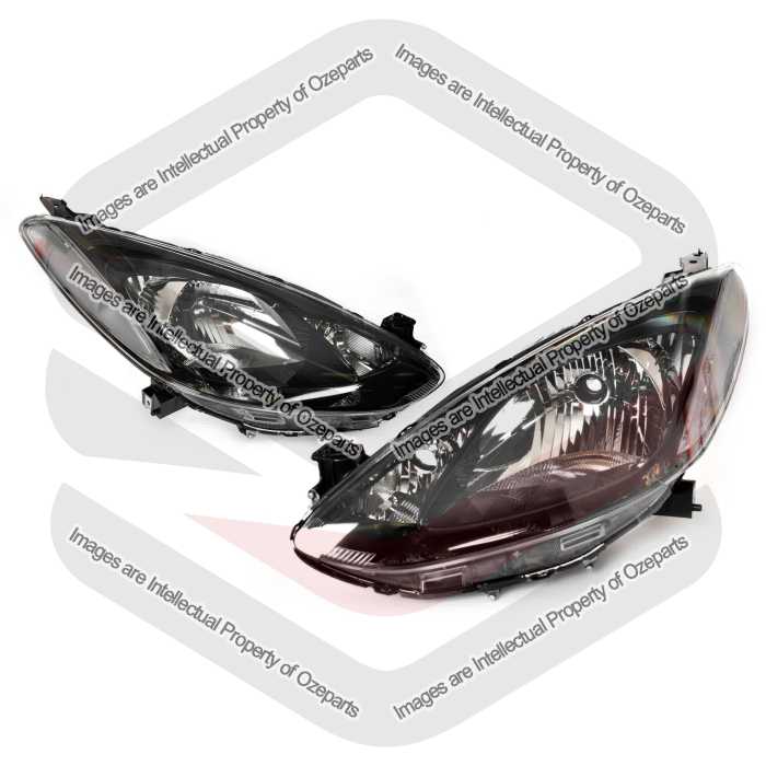 Set / Pair LH+RH Head Light Lamp Black For Mazda 2 DE Neo Maxx Genki 2007~2014