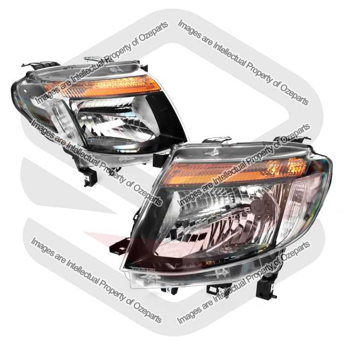 TYC Fits Ford Ranger PX 2011~2015  XL XLS Wildtrak | Headlights Head Lights Front Lamps (Black) | Pair of LH LHS Left Hand + RH RHS Right Hand