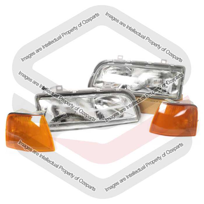 TYC Fits Ford Falcon / Fairmont EA EB 1988~1993 Sedan Ute Wagon | Front Head Lights + Indicator Corner Lamps (Amber) | Pair of LH Left + RH Right