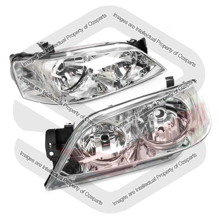 TYC Fits Ford Falcon Futura Fairmont BA BF Series 1 2002~2006 | Headlights Head Lights Front Lamps Chrome | Pair of LH Left Hand + RH Right Hand