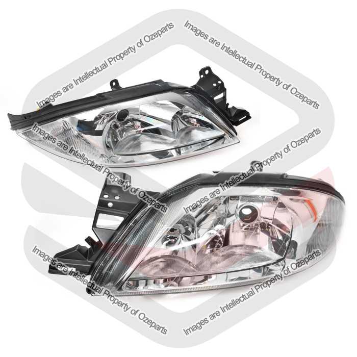 TYC Fits Ford Falcon AU Series 2&3 / Fairmont Series 1&2 1998~2002 | Headlights Head Lights Front Lamps Chrome | Pair of LH Left Hand + RH Right Hand