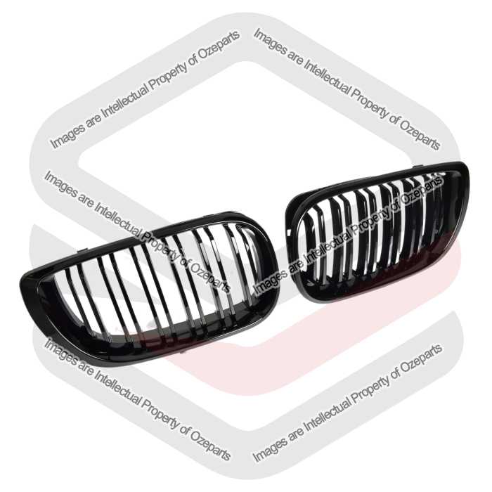 Ozeparts Fits BMW 3 Series E46 Series 2 Sedan 2001~2005 | Main Radiator Upper Kidney Grilles Top Grill (Chrome Black) | Pair LH Left + RH Right