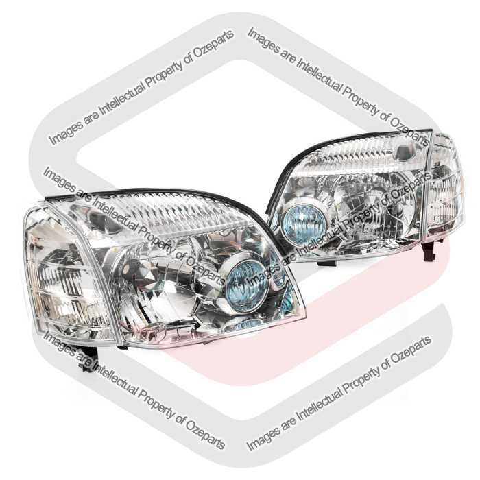 TYC Fits Nissan X-Trail Xtrail T30 2001~2007 | Head Lights Front Lamps With Corner Indicators | Set 4 Pcs of LH LHS Left Hand + RH RHS Right Hand