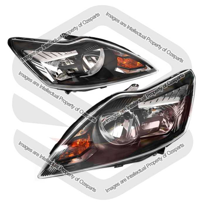 TYC Fits Ford Focus LV Sedan / Hatch 2009~2011 Zetec | Headlights Head Lights Front Lamps (Black Inner) | Pair of LH LHS Left Hand + RH RHS Right Hand