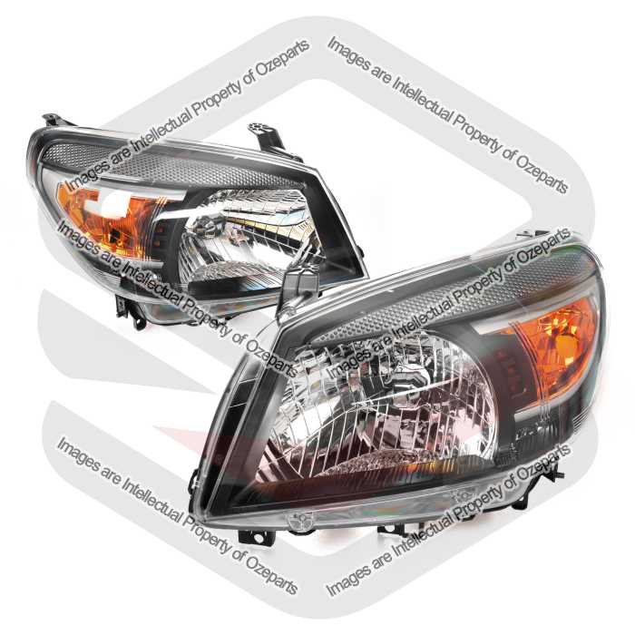 TYC Fits Ford Ranger PK Ute 2009~2011 | Headlights Head Lights Front Lamps (Black) | Pair of LH LHS Left Hand (Passenger) + RH RHS Right Hand (Driver)