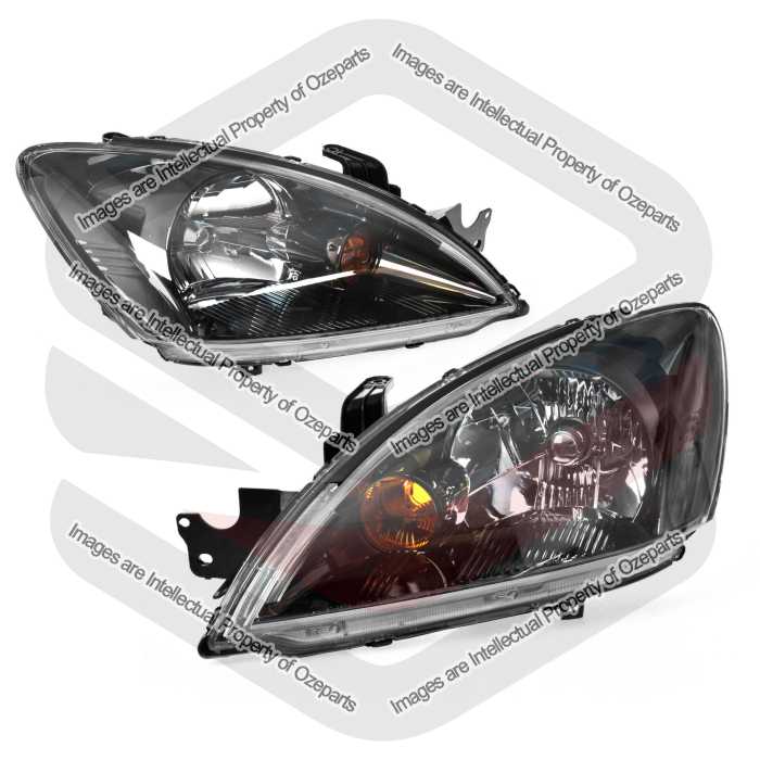 Set / Pair LH+RH Head Light Lamp Black For Mitsubishi Lancer CH VRX 2003~2008