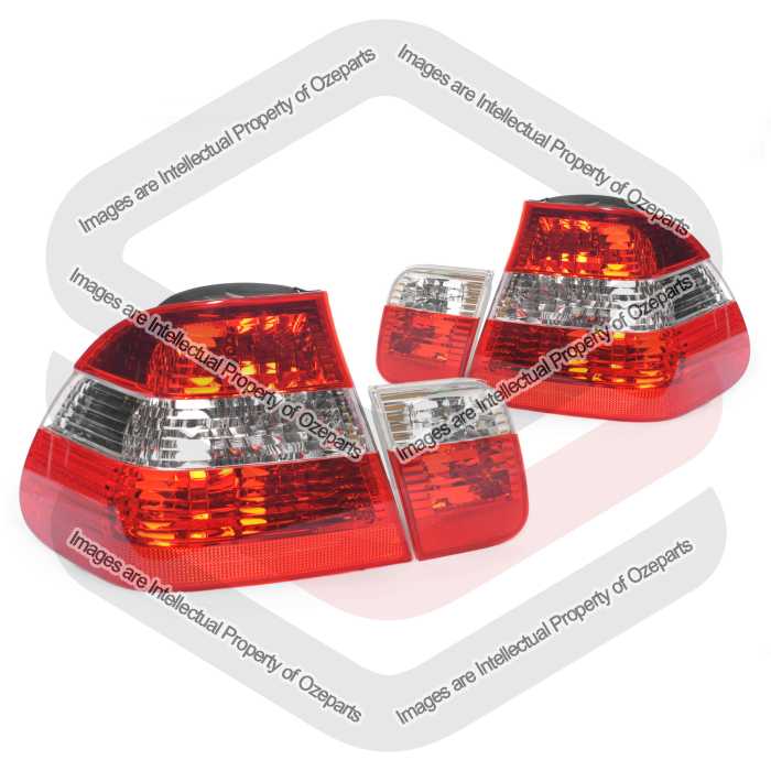 TYC Fits BMW 3 Series 4 Door Sedan E46 S2 2001~2005 | Tail Lights Rear Lamps + Inner Boot Lid Taillights | Pair of LH Left Hand + RH Right Hand