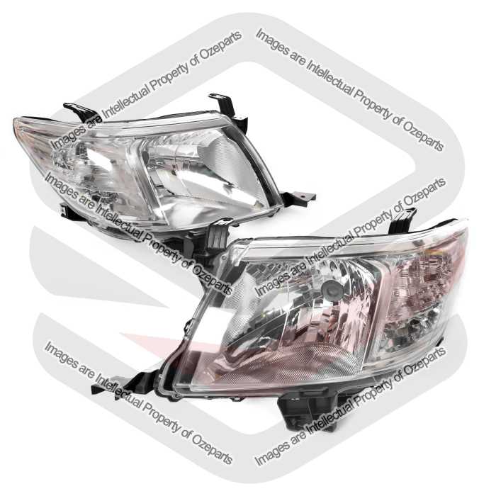 Pair LH+RH Head Light Lamp Chrome For Toyota Hilux 2011~2015 2WD 4WD Ute