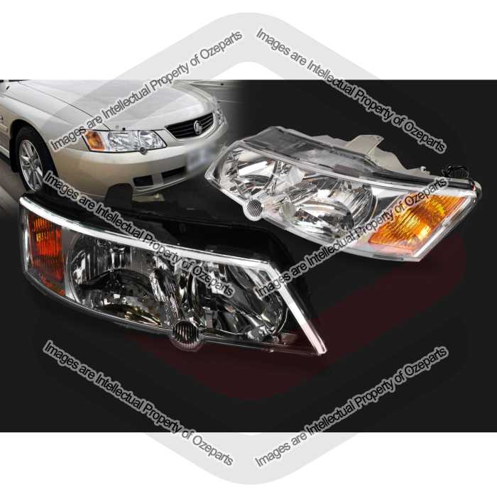 Pair Head Light + Protector With LED DRL Chrome For Holden Commodore VY Series 2