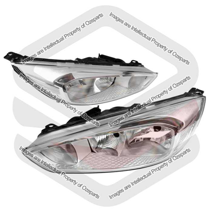 DEPO Fits Ford Focus LZ 2015~2018 Trend Only Hatch Sedan | Headlights Head Lights Front Lamps (Non Projector - Chrome) | Pair of LH Left + RH Right