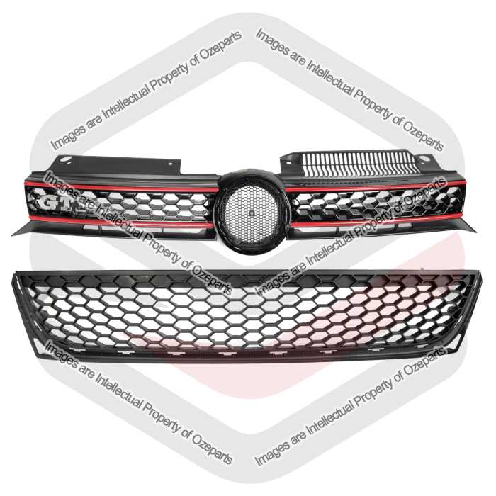 Main Upper Grille + Lower Bar Grille For VW Volkswagen Golf GTI MK6 2009~2013