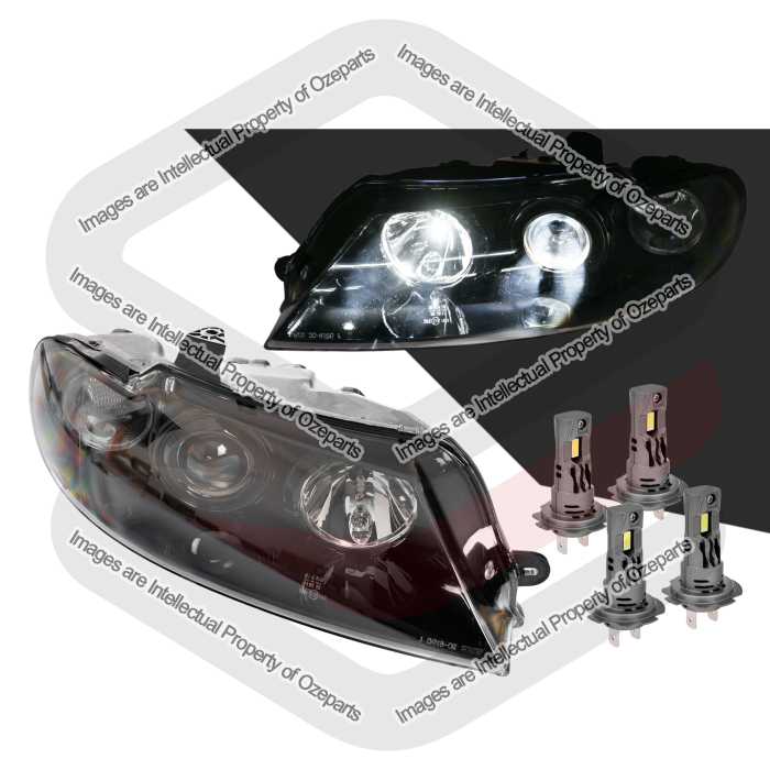 Head Light AM Performance (Black Projector) + LED Globes - Berlina / Calais / HSV (SET LH+RH)