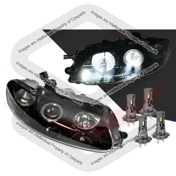 Head Light AM Performance (Black Projector with Halo Ring) + LED Globes (SET LH+RH)