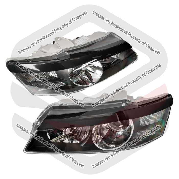 Pair LH+RH Head Light + Eyelids Black Proj For Holden Commodore VY Calais HSV