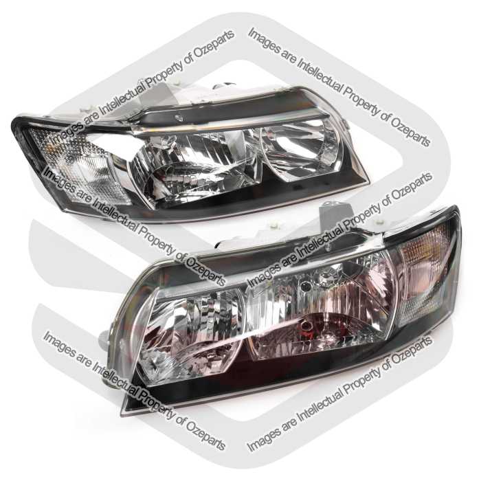Set Pair LH+RH Head Light Lamp Halogen Black For Holden Commodore VZ SV6 04~07