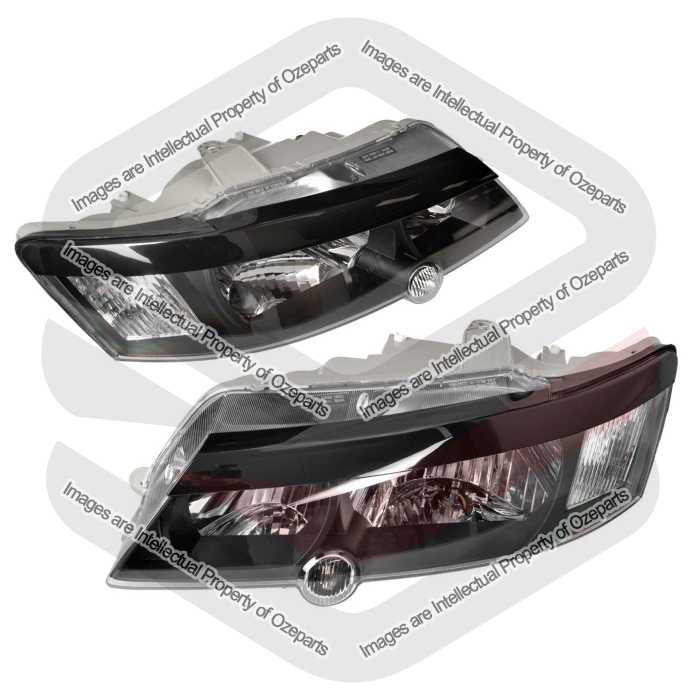 Pair LH+RH Head Light + Eyelids Black No Proj For Holden Commodore VY 02~03