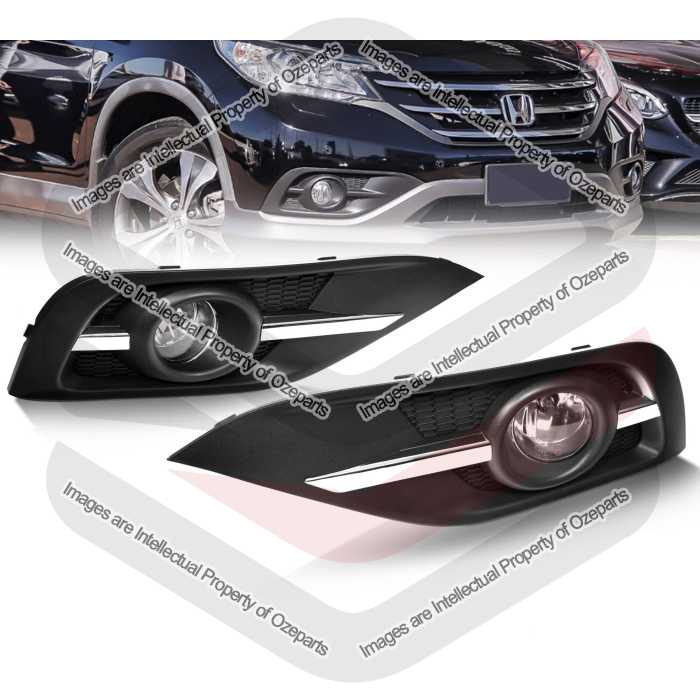 Ozeparts Fits Honda CRV CR-V RM Series 1 2012~2014 SUV |  Full Complete Foglights Fog Lights Spot Driving Lamps KIT (Chrome Black) | 1 SET