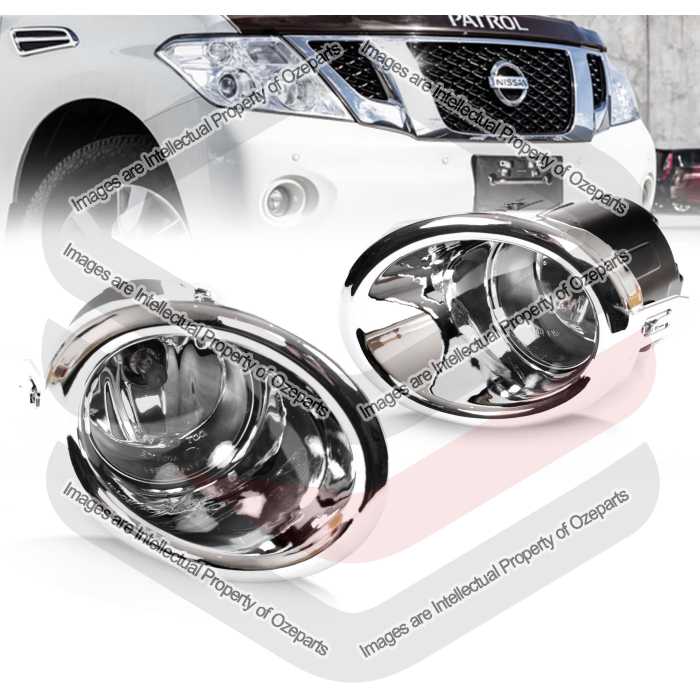 Ozeparts Fits Nissan Patrol Y62 2012~2017 | Full Complete Foglights Fog Lights Spot Driving Lamps KIT (Chrome Ring Surround Cover) | 1 SET
