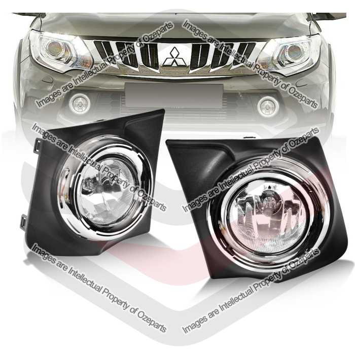 Full Set Fog Light Spot Driving Lamp KIT Chrome For Mitsubishi Triton MQ 15~18
